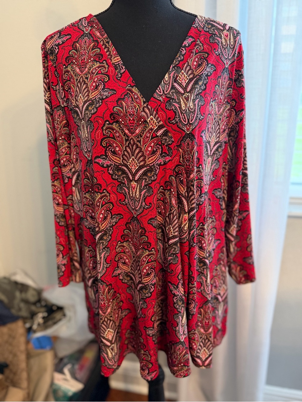 Lane Bryant Red Paisley V-Neck Tunic